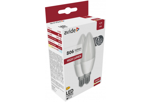 LED Candle Twin Pack 6.5W E14 WW 3000K